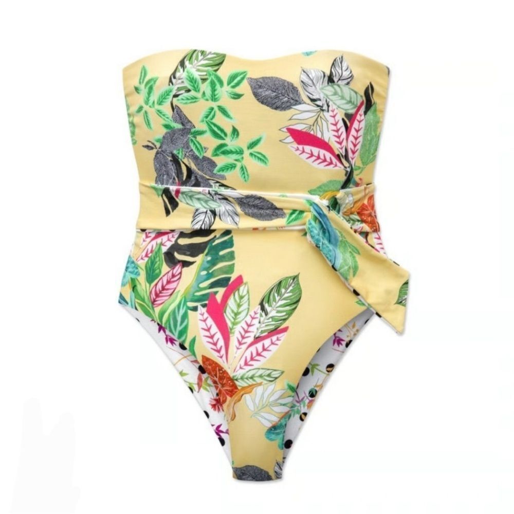 Reversible Vibrant Yellow and Green Tropical One-Piece Swimsuit - Picture 2 of 14
